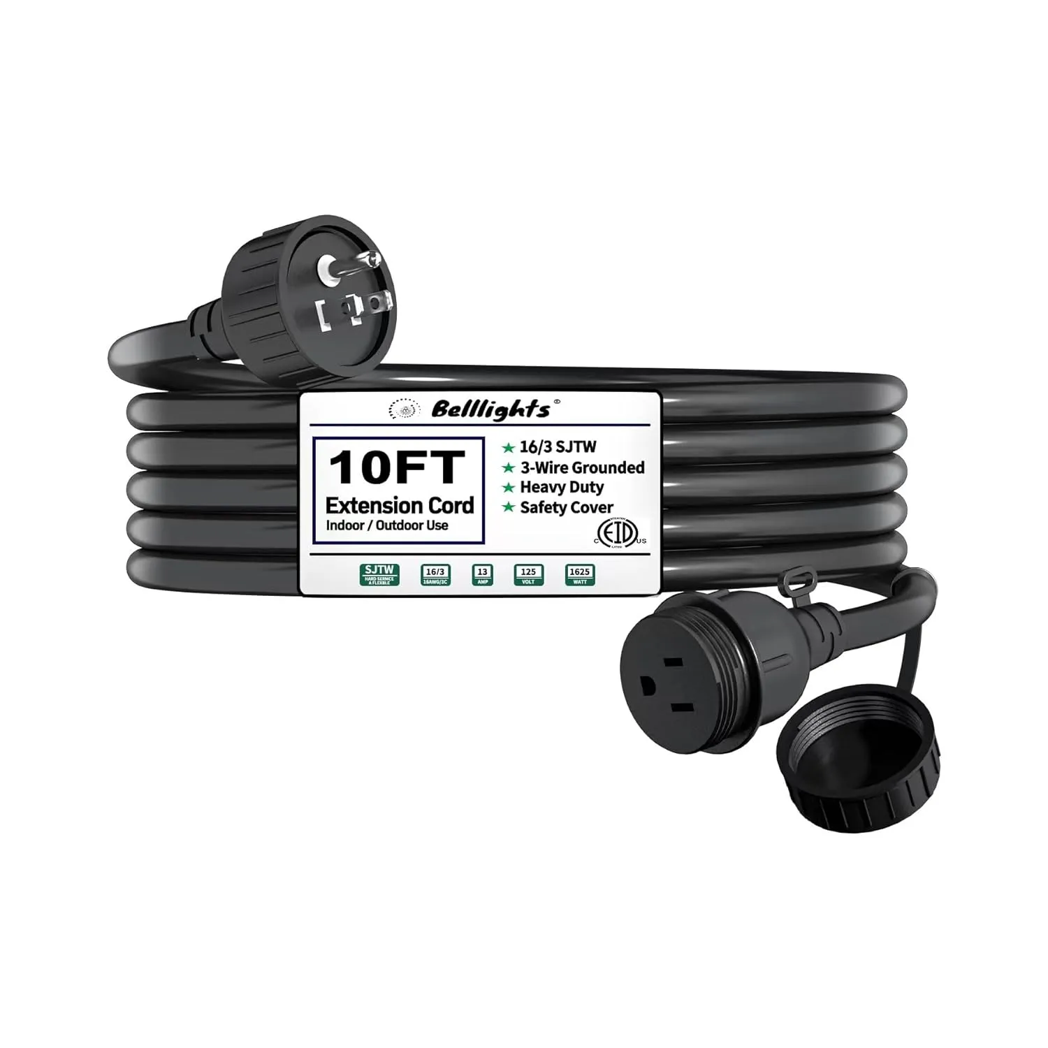 10 Feet Heavy Duty Outdoor Extension Cord 3 Prong Power Cable Waterproof 16 Sj