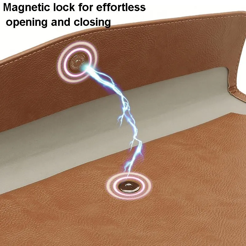 13.3 Inch Laptop Sleeve & Power Bag - Litchi Pattern Pu Leather Light Brown