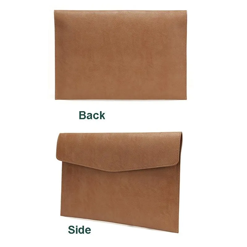 13.3 Inch Laptop Sleeve & Power Bag - Litchi Pattern Pu Leather Light Brown