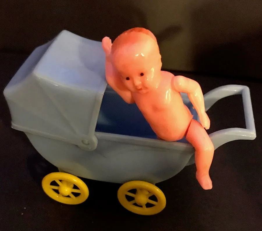 1950s "RELIABLE" Toy Pram with Moveable Hood - 10cm long