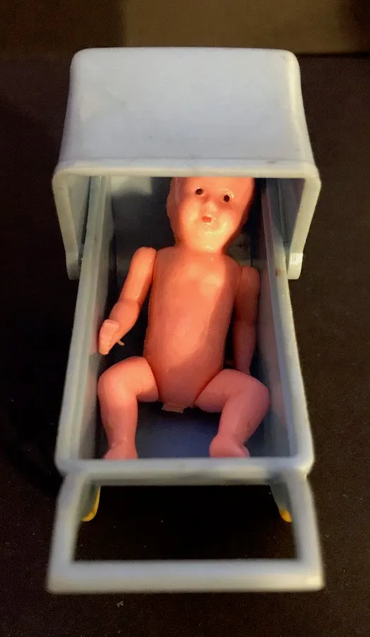 1950s "RELIABLE" Toy Pram with Moveable Hood - 10cm long