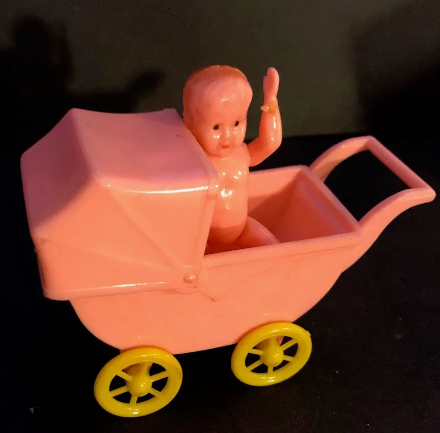 1950s "RELIABLE" Toy Pram with Moveable Hood - 10cm long