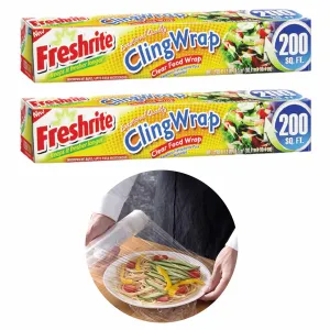 2 Pk Plastic Cling Wrap Stretch Food Cover Seal Fresh Clear Non-Toxic 400 SQ FT 2 Pk Plastic Cling Wrap Stretch Food Cover Seal Fresh Clear Non-Toxic 400 SQ FT