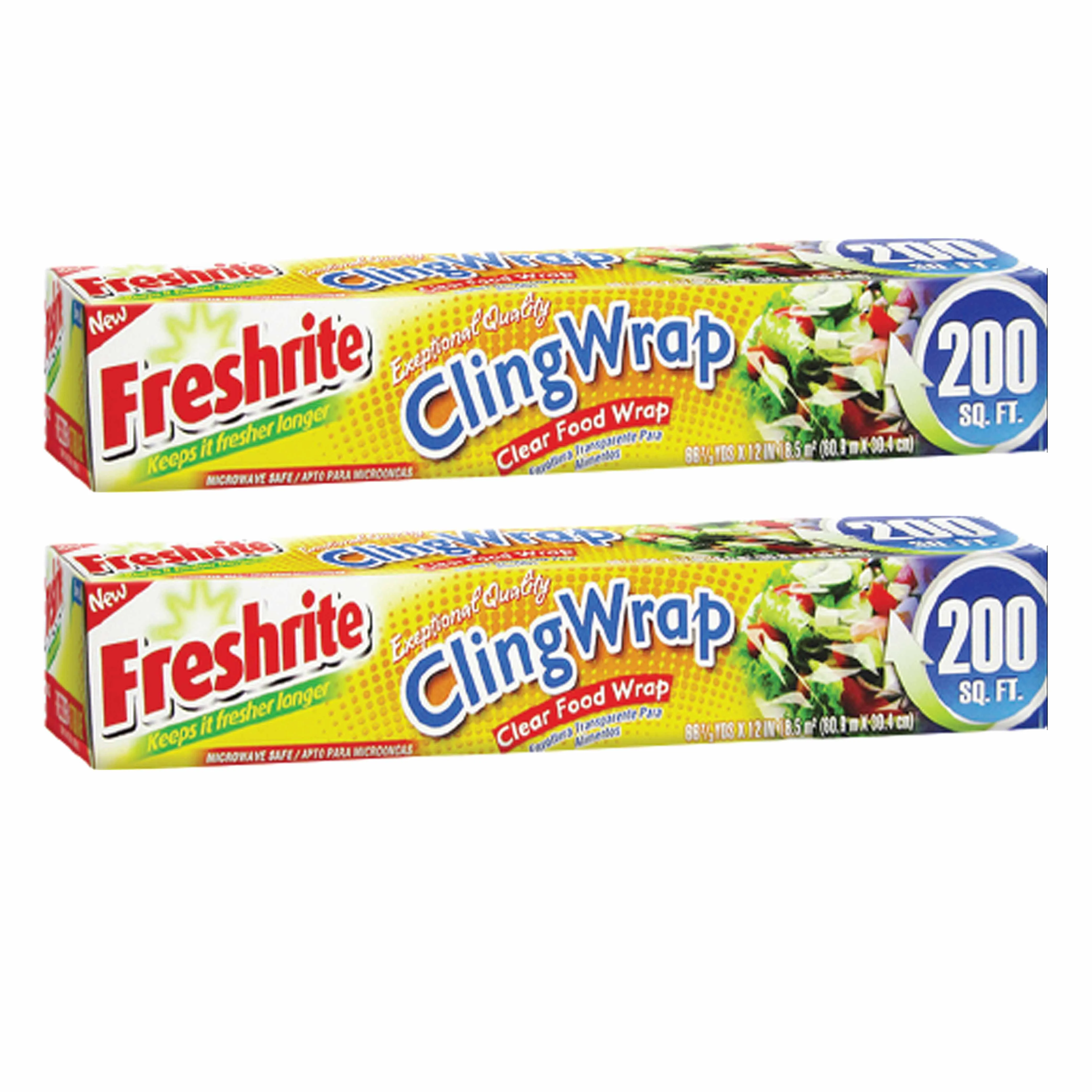 2 Pk Plastic Cling Wrap Stretch Food Cover Seal Fresh Clear Non-Toxic 400 SQ FT
