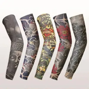 2Pcs Stretch Nylon Sleeves Halloween Tattoo Props UV Sunshade Arm Sleeves Ice Protection Cooling Outdoor Sports Horseback Riding