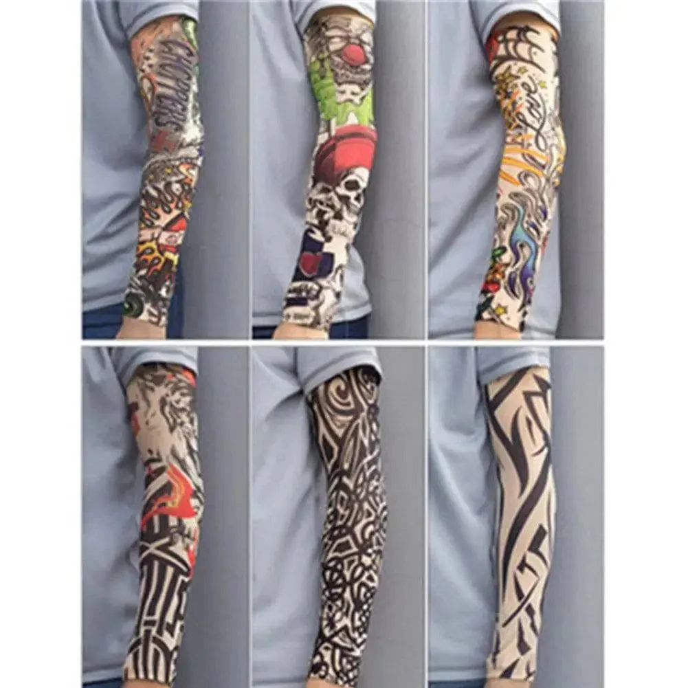 2Pcs Stretch Nylon Sleeves Halloween Tattoo Props UV Sunshade Arm Sleeves Ice Protection Cooling Outdoor Sports Horseback Riding