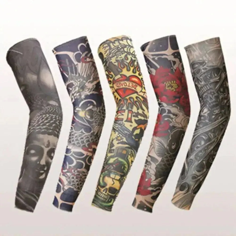 2Pcs Stretch Nylon Sleeves Halloween Tattoo Props UV Sunshade Arm Sleeves Ice Protection Cooling Outdoor Sports Horseback Riding