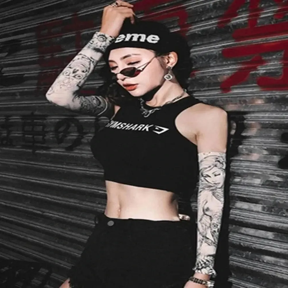 2Pcs Stretch Nylon Sleeves Halloween Tattoo Props UV Sunshade Arm Sleeves Ice Protection Cooling Outdoor Sports Horseback Riding