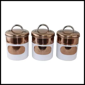 3 x Metal Tins Twist Lid 1.1 Litres - White & Copper 3 x Metal Tins Twist Lid 1.1 Litres - White & Copper