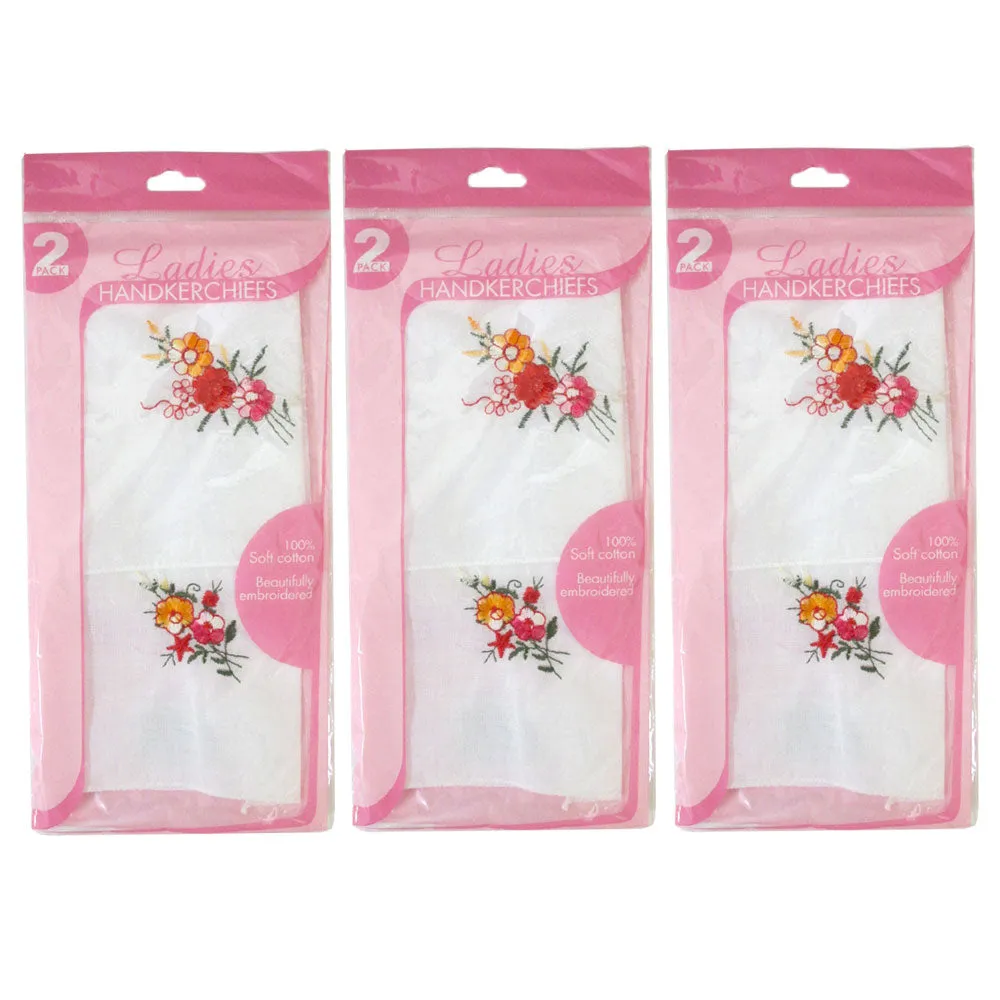 6 Ladies Handkerchief 100% Cotton Pocket Lady Women Square Hankies White Floral