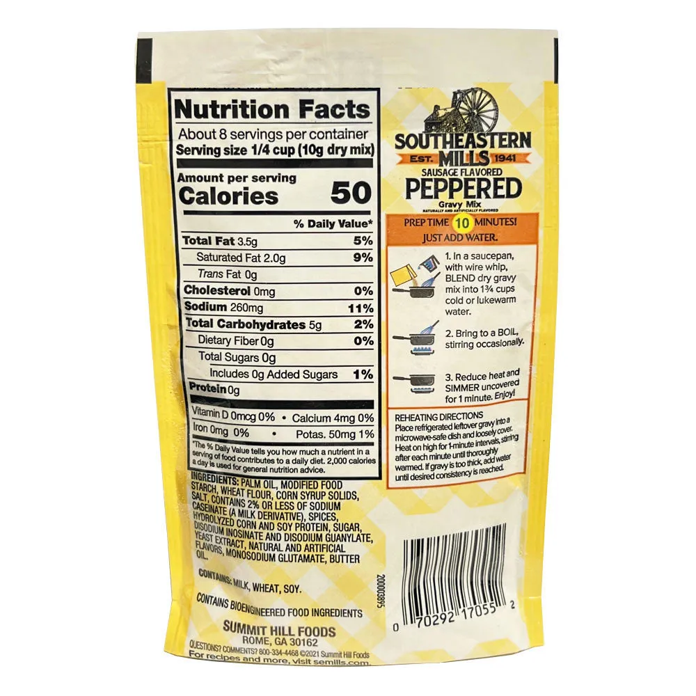 6 Peppered Gravy Mix Southeastern Mills Old Fashioned Sausage Flavored 2.75oz ea
