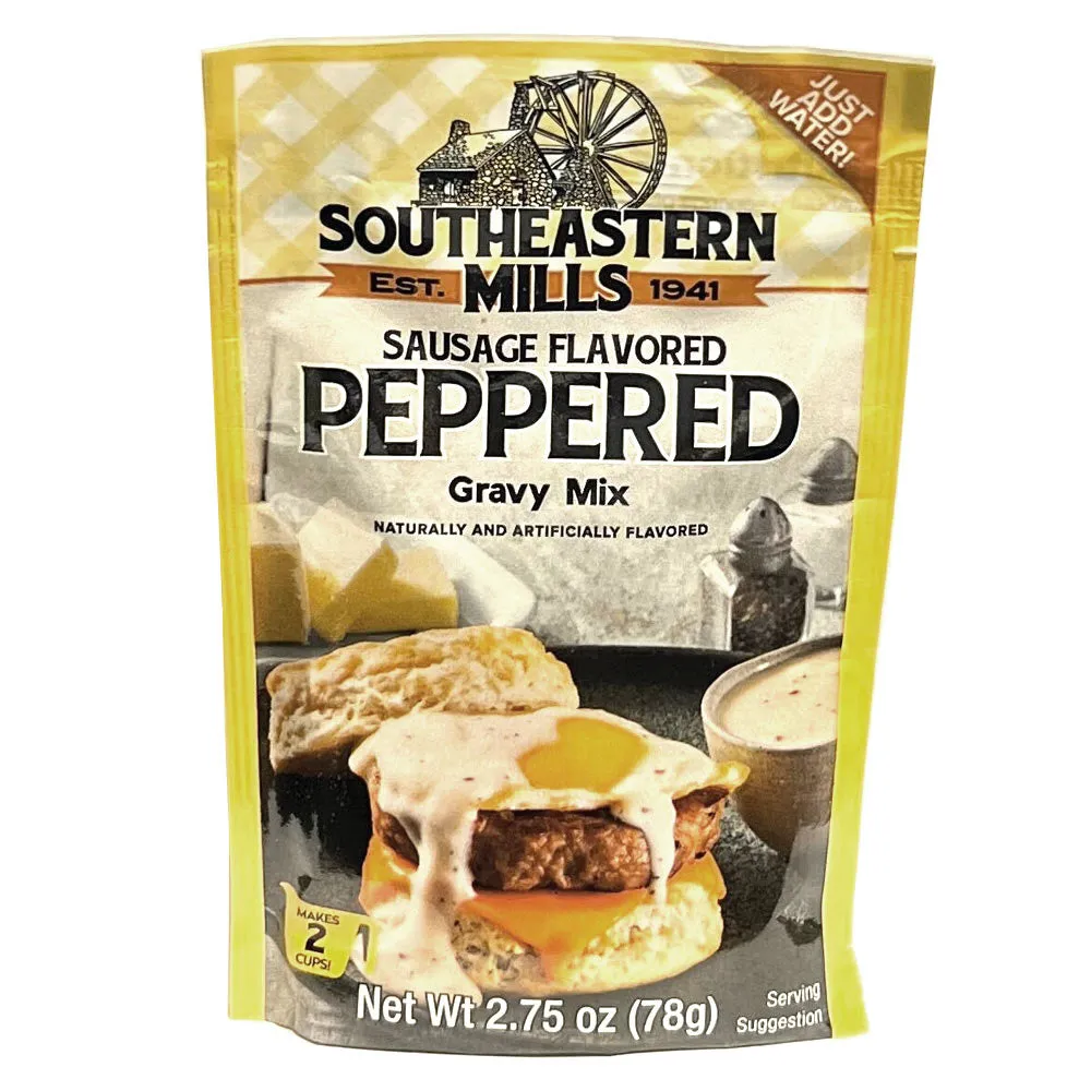 6 Peppered Gravy Mix Southeastern Mills Old Fashioned Sausage Flavored 2.75oz ea
