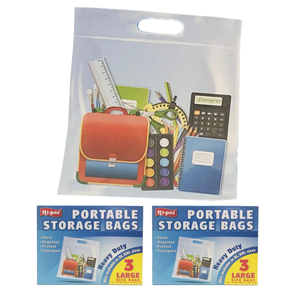 6 Portable Storage Bags Large Organizer Case Clear Travel Pouch Holder 15" X 15"