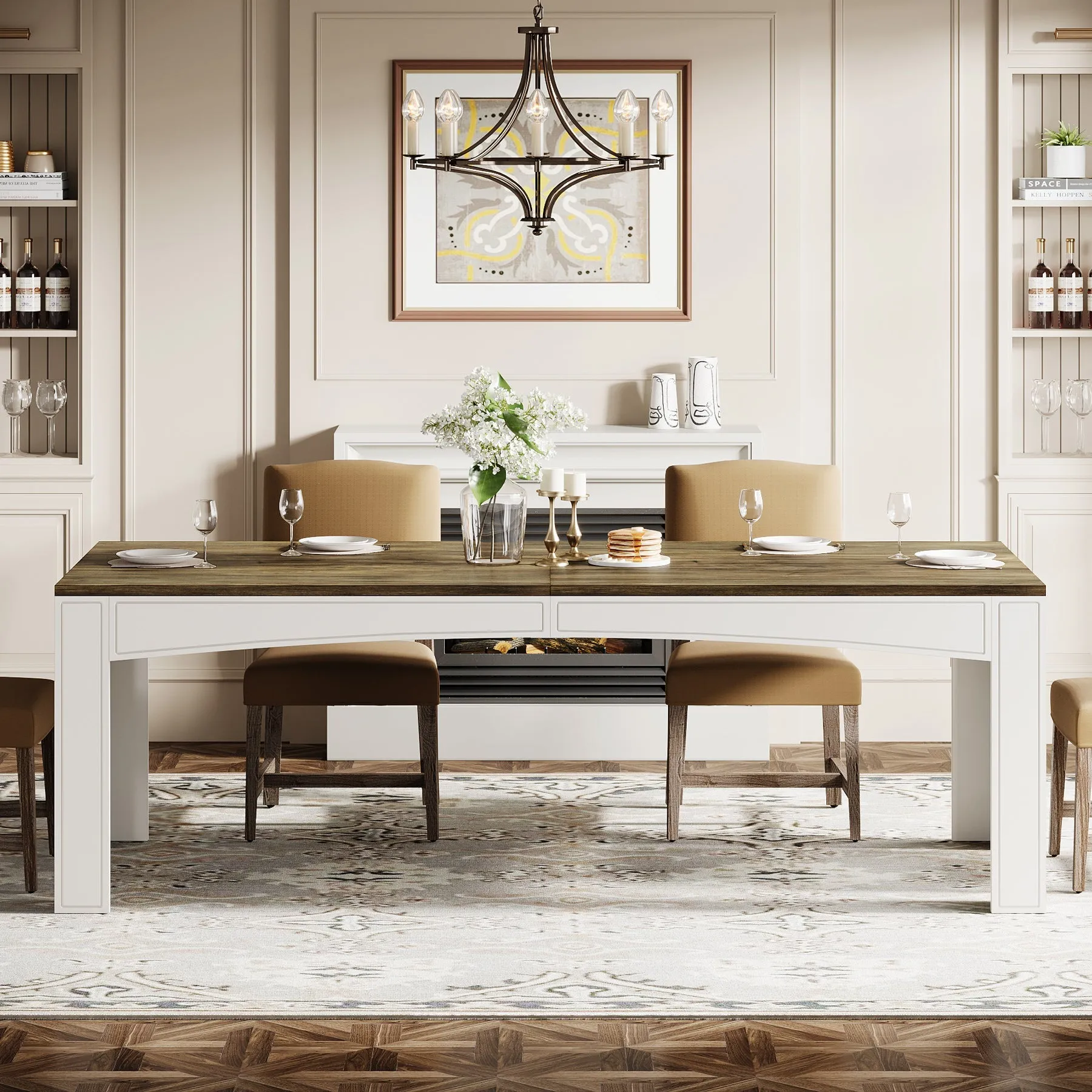 78.7" Wood Dining Table, Farmhouse Kitchen Table Dinner Table