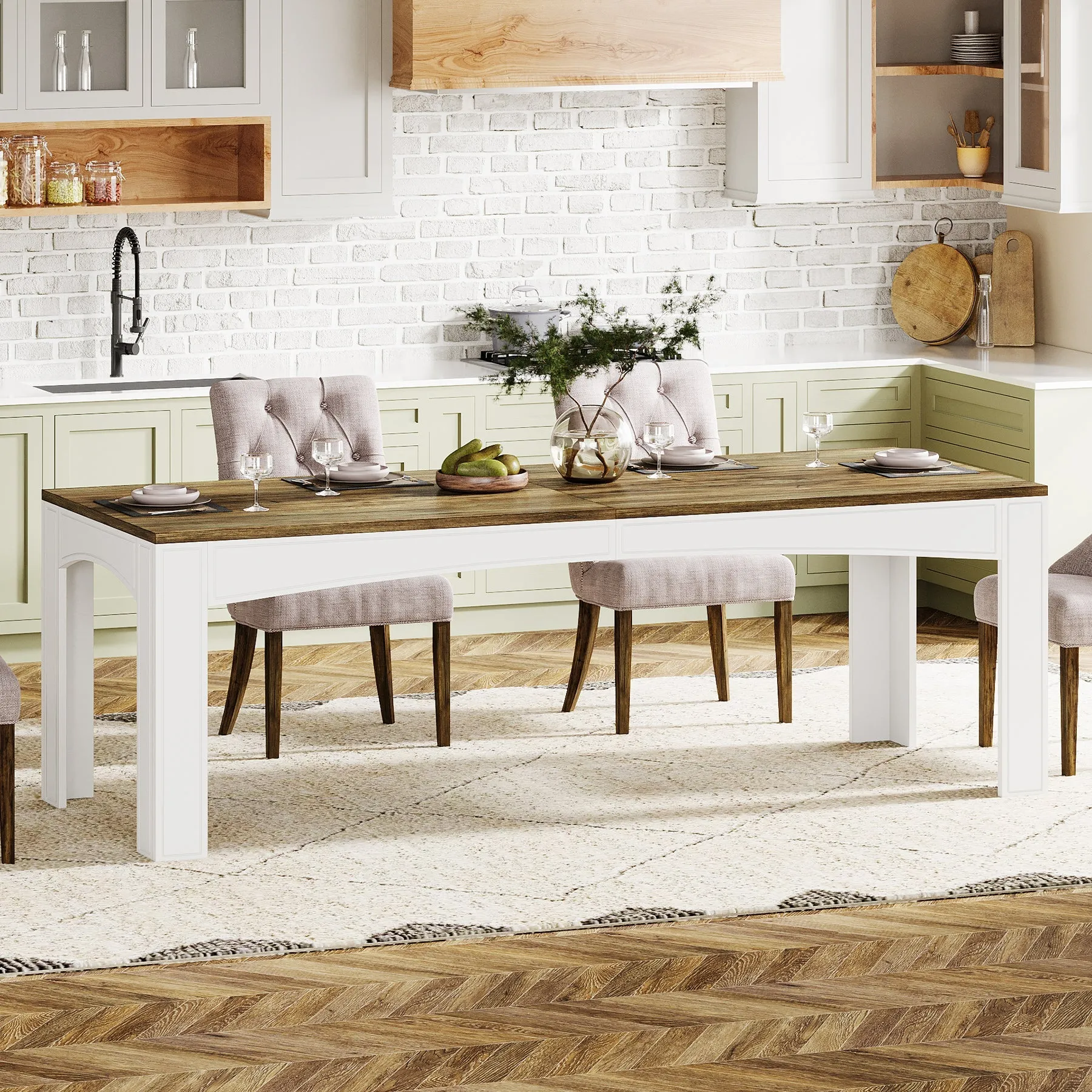 78.7" Wood Dining Table, Farmhouse Kitchen Table Dinner Table