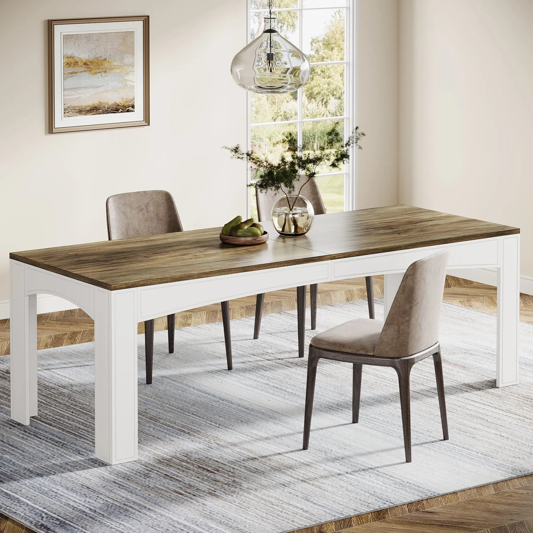 78.7" Wood Dining Table, Farmhouse Kitchen Table Dinner Table