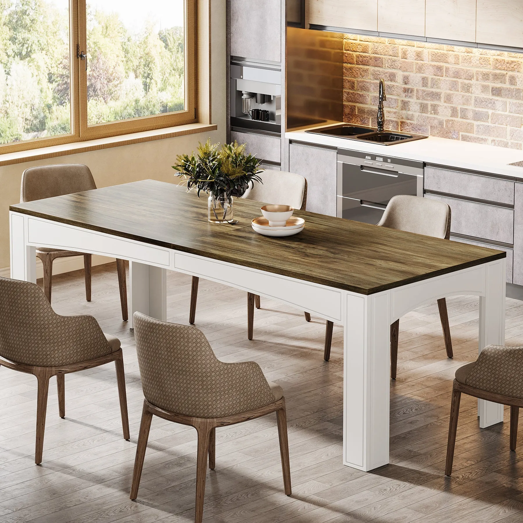 78.7" Wood Dining Table, Farmhouse Kitchen Table Dinner Table