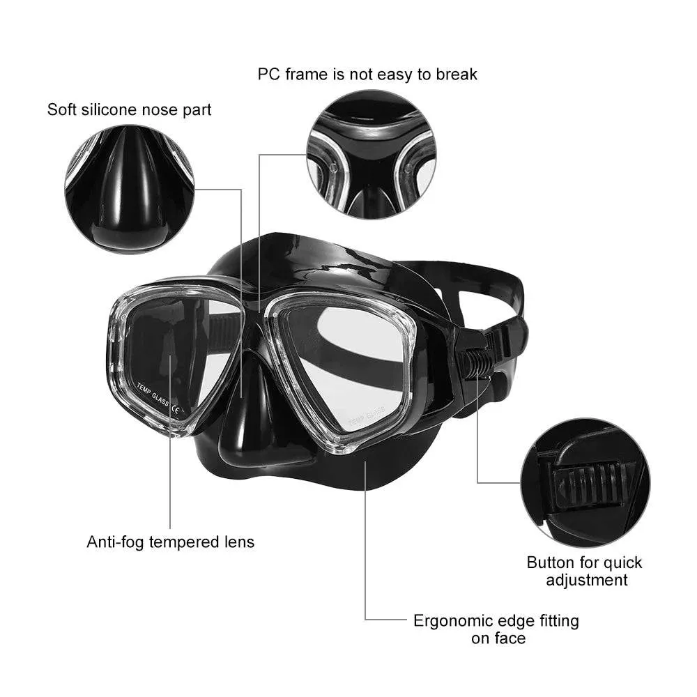 Adults Diving Mask Scuba Mask Underwater Snorkel Set Anti Fog Snorkeling Goggles Swimming Mask Glass Men Women Diving Goggles