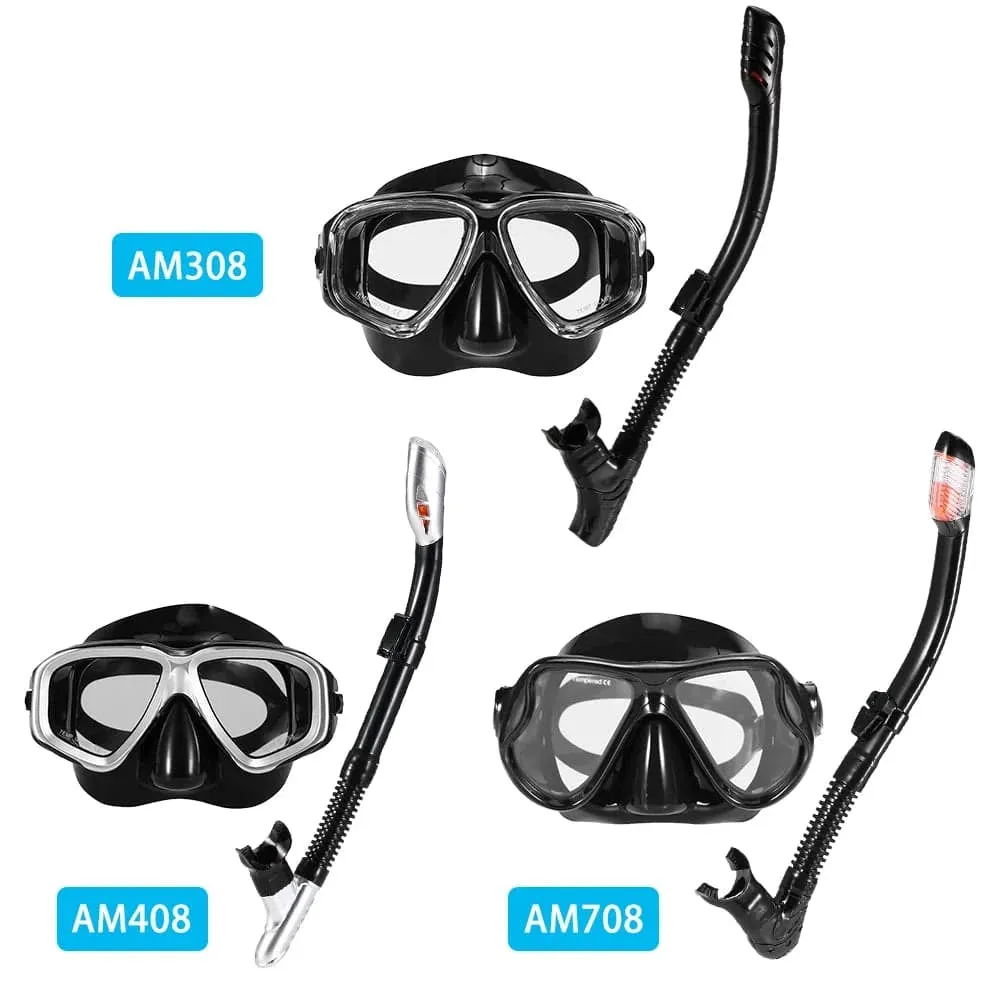 Adults Diving Mask Scuba Mask Underwater Snorkel Set Anti Fog Snorkeling Goggles Swimming Mask Glass Men Women Diving Goggles