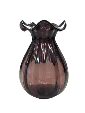 Amethyst Purple Blown Glass Ruffle Top Vase Amethyst Purple Blown Glass Ruffle Top Vase