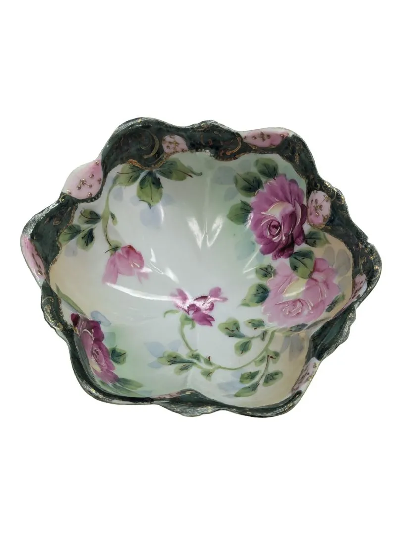 Antique Porcelain Tri Footed Bowl Hand Painted