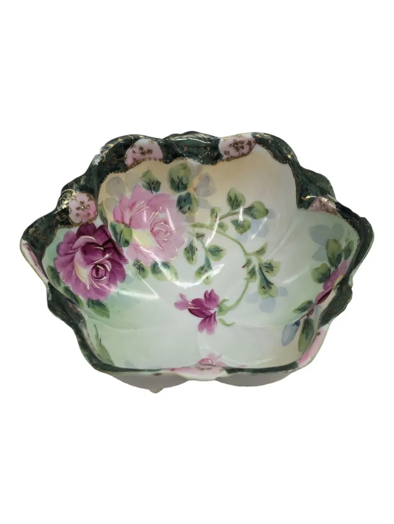 Antique Porcelain Tri Footed Bowl Hand Painted