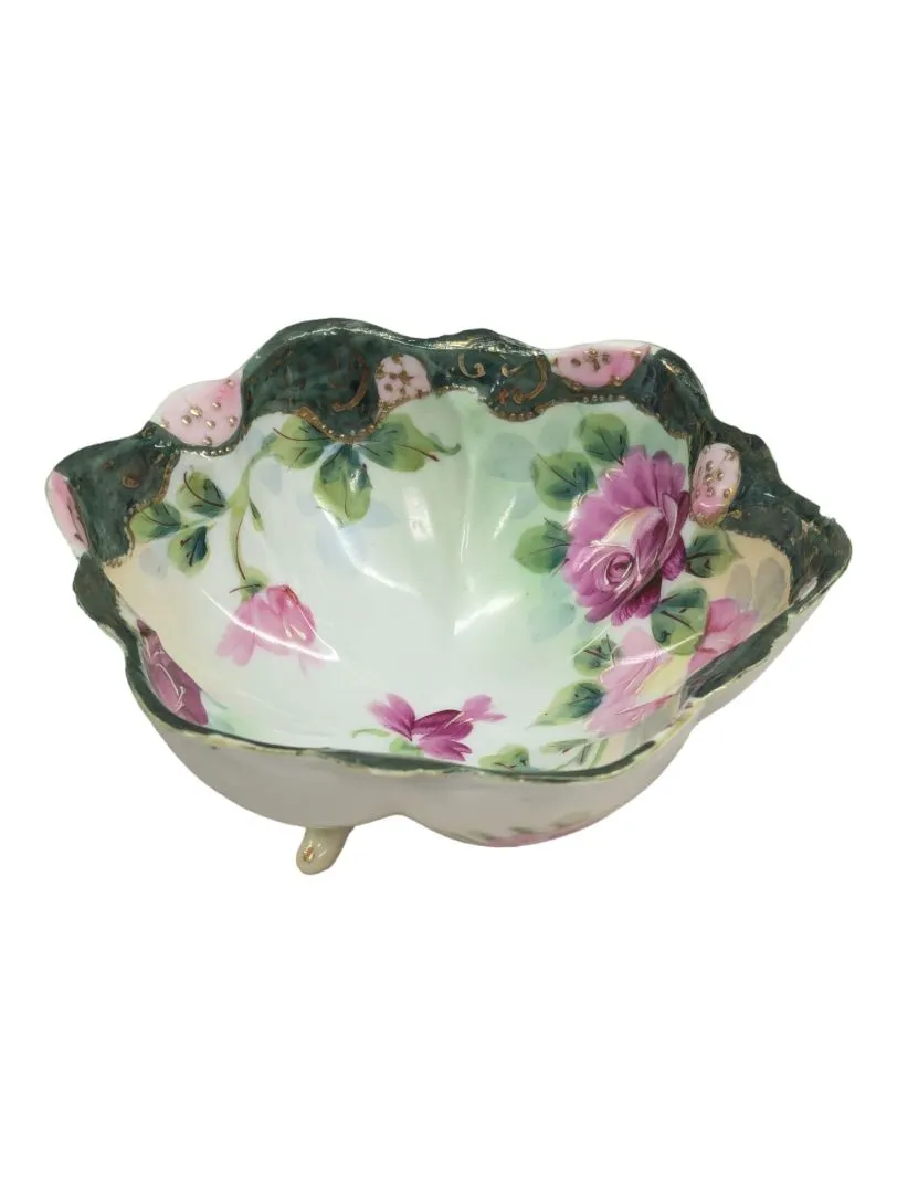 Antique Porcelain Tri Footed Bowl Hand Painted
