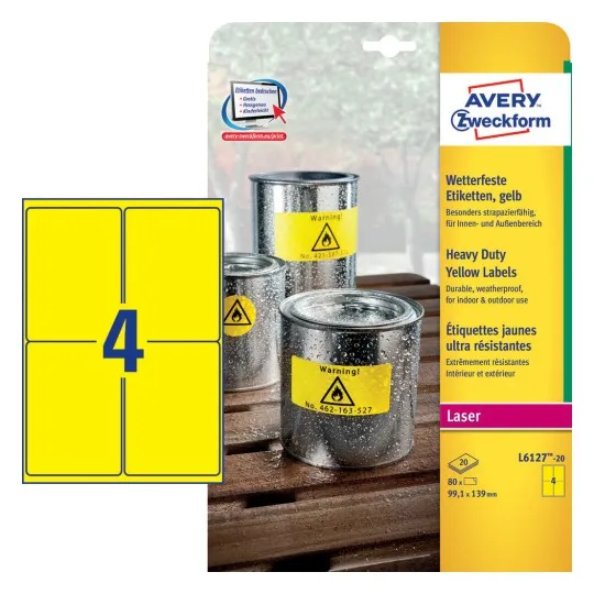 Avery Weatherproof Film Labels 99.1 x 139 mm - L6127-20