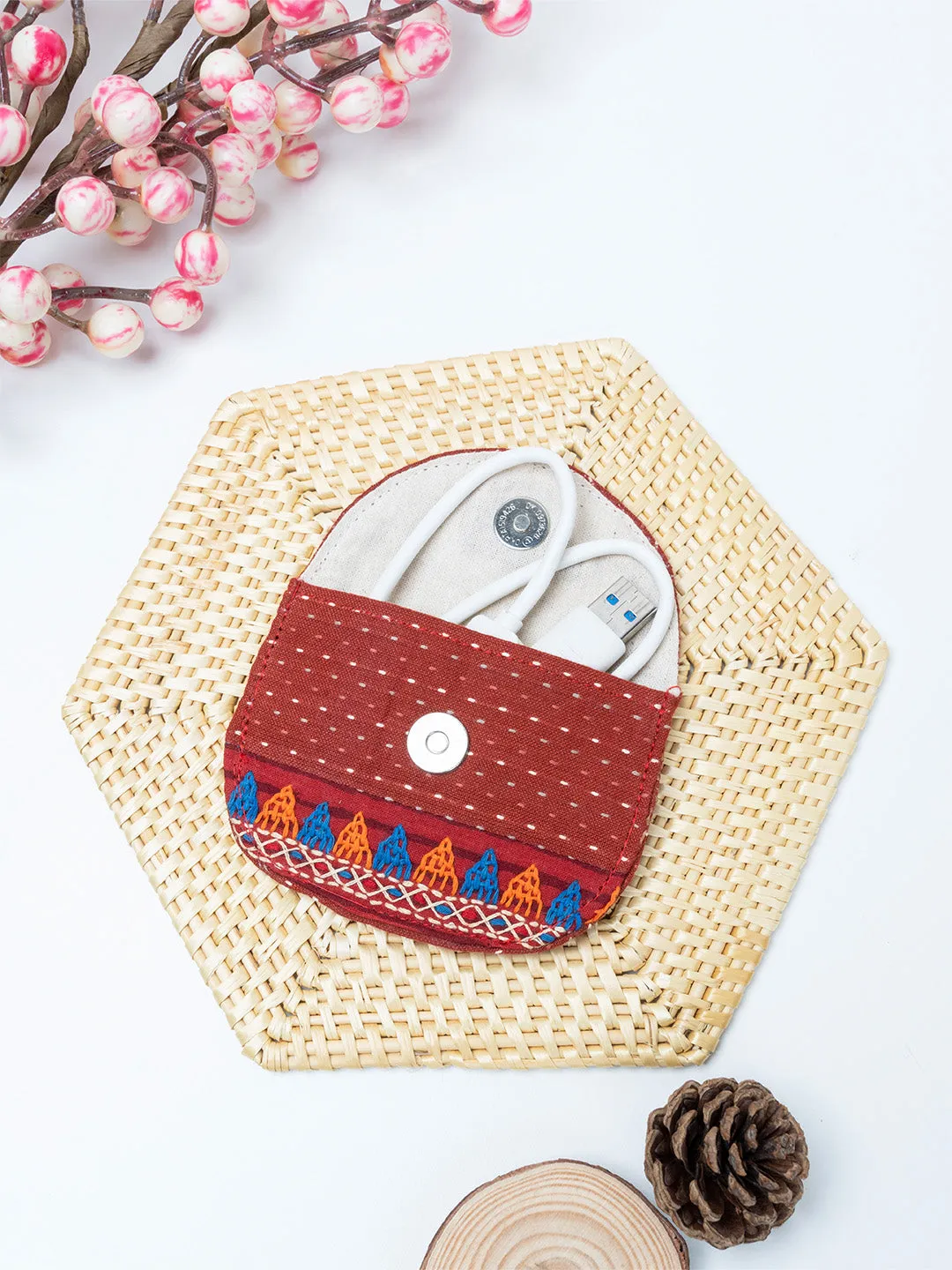 Banjara Embroidery Wire Organizer  Orange