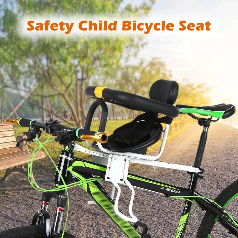 Bicycle Saddle Safety Front Baby Seat Bike Child Kids Seat Mtb Saddl with Foot Pedals Support Back Rest Seat for Mountain Bike