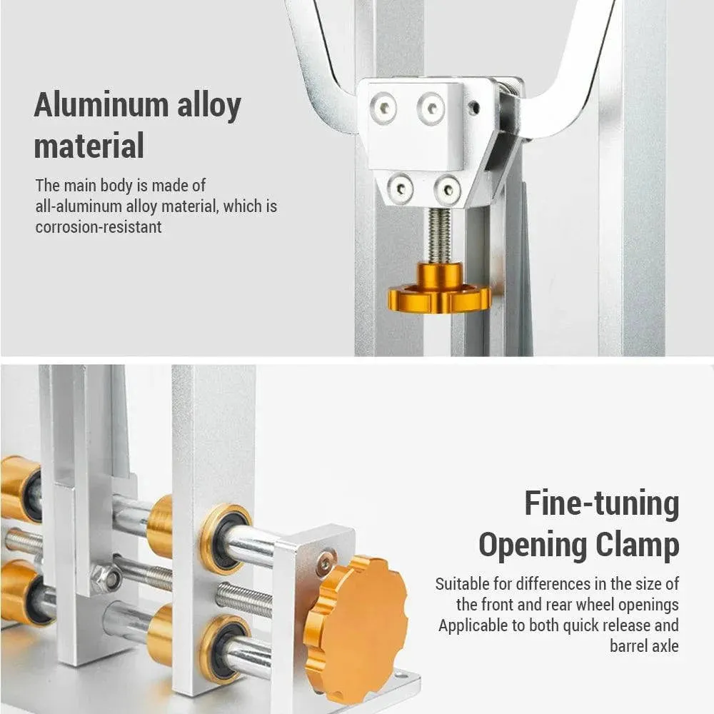 Bicycle Wheel Truing Stand Bike Wheel Alignment Repair Tool with Dial Gauge for Quick Release and Thru-Axle