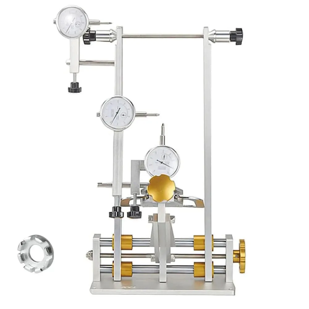 Bicycle Wheel Truing Stand Bike Wheel Alignment Repair Tool with Dial Gauge for Quick Release and Thru-Axle