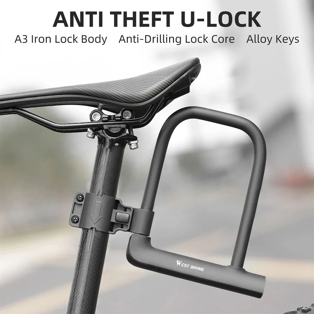 Bike Lock U-Lock Heavy Duty Bicycle Motorcycle Anti-Theft Lock with 2 Keys & Lock Holder for Bike Motorcycle Scooter