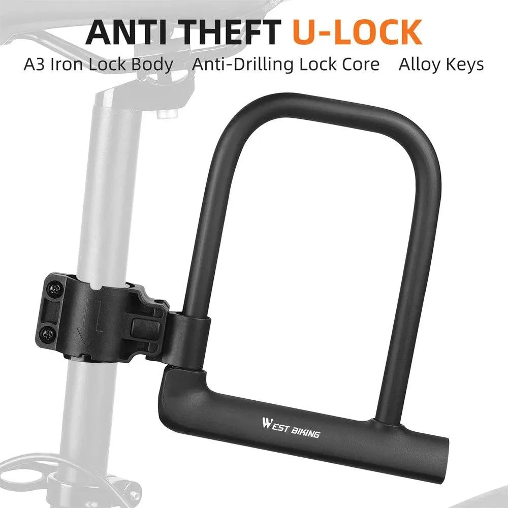 Bike Lock U-Lock Heavy Duty Bicycle Motorcycle Anti-Theft Lock with 2 Keys & Lock Holder for Bike Motorcycle Scooter