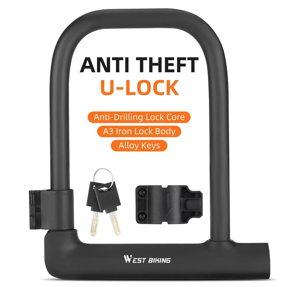 Bike Lock U-Lock Heavy Duty Bicycle Motorcycle Anti-Theft Lock with 2 Keys & Lock Holder for Bike Motorcycle Scooter