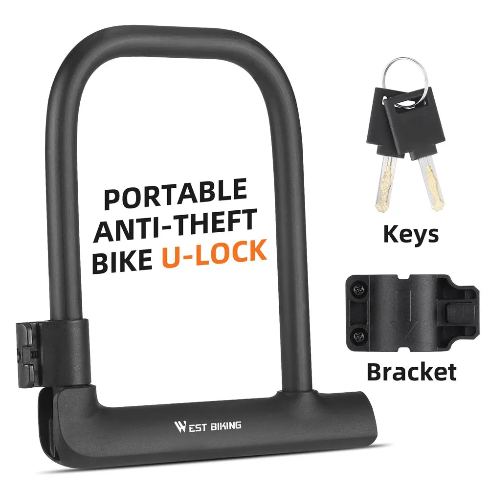 Bike Lock U-Lock Heavy Duty Bicycle Motorcycle Anti-Theft Lock with 2 Keys & Lock Holder for Bike Motorcycle Scooter