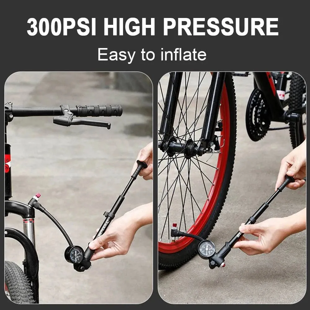 Bike Shock Pump with Pressure Gauge 300PSI High Pressure Bike Tire Inflator Air Pump for Bicycle Fork and Rear Suspension