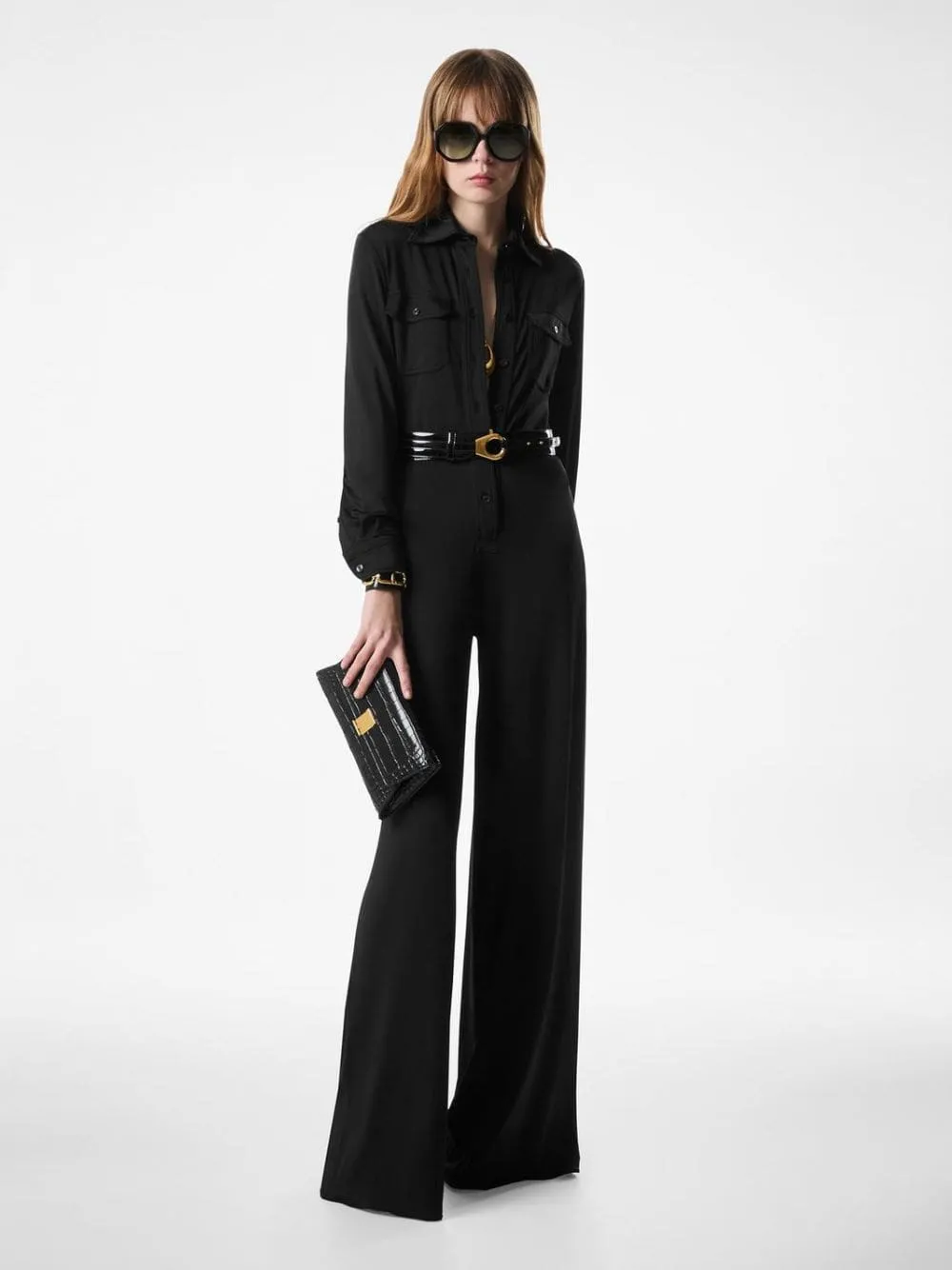 Black Satin Stretch Jersey Jumpsuit