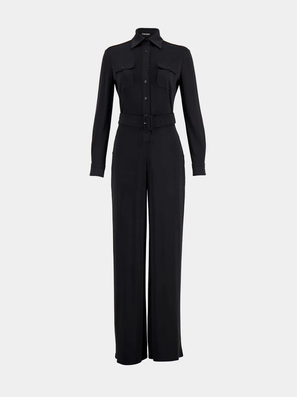 Black Satin Stretch Jersey Jumpsuit