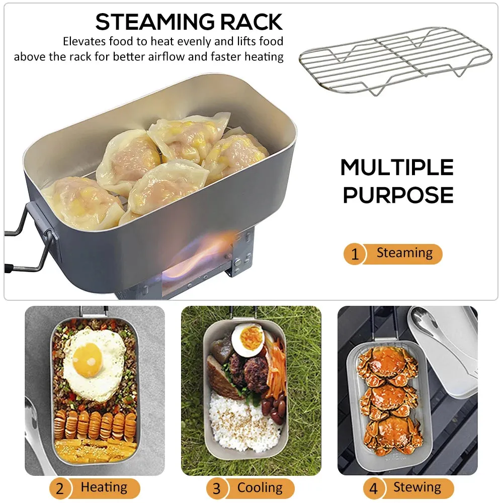 Camping Bento Box Tin Aluminum Alloy Camping Lunch Box with Steaming Rack for Outdoor Camping Hiking Backpacking Traveling