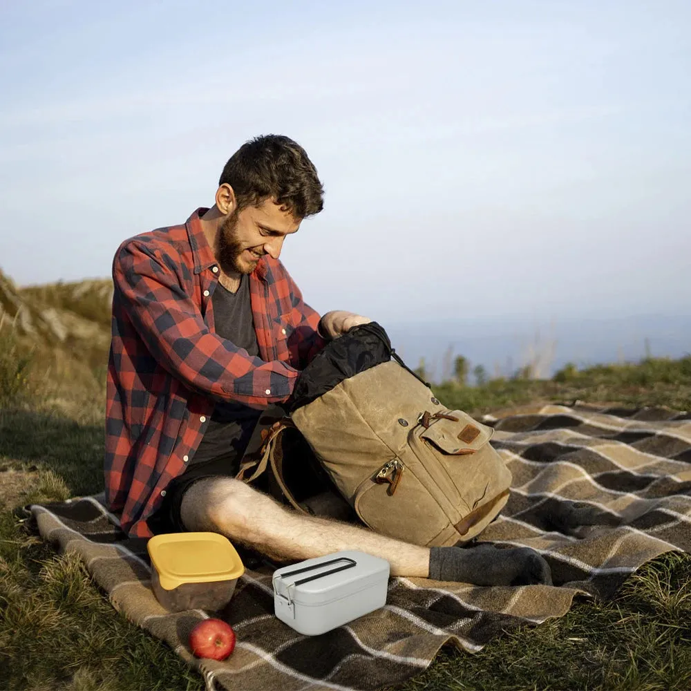 Camping Bento Box Tin Aluminum Alloy Camping Lunch Box with Steaming Rack for Outdoor Camping Hiking Backpacking Traveling