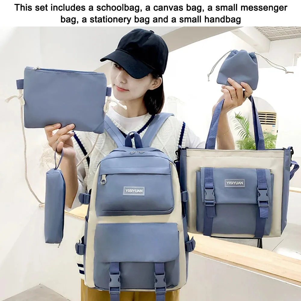 Camping Canvas Backpack Large Capacity Student Schoolbag Set Teenage Bag Hiking Bag Stationery Bags Stationery Bag Kit 2022 New