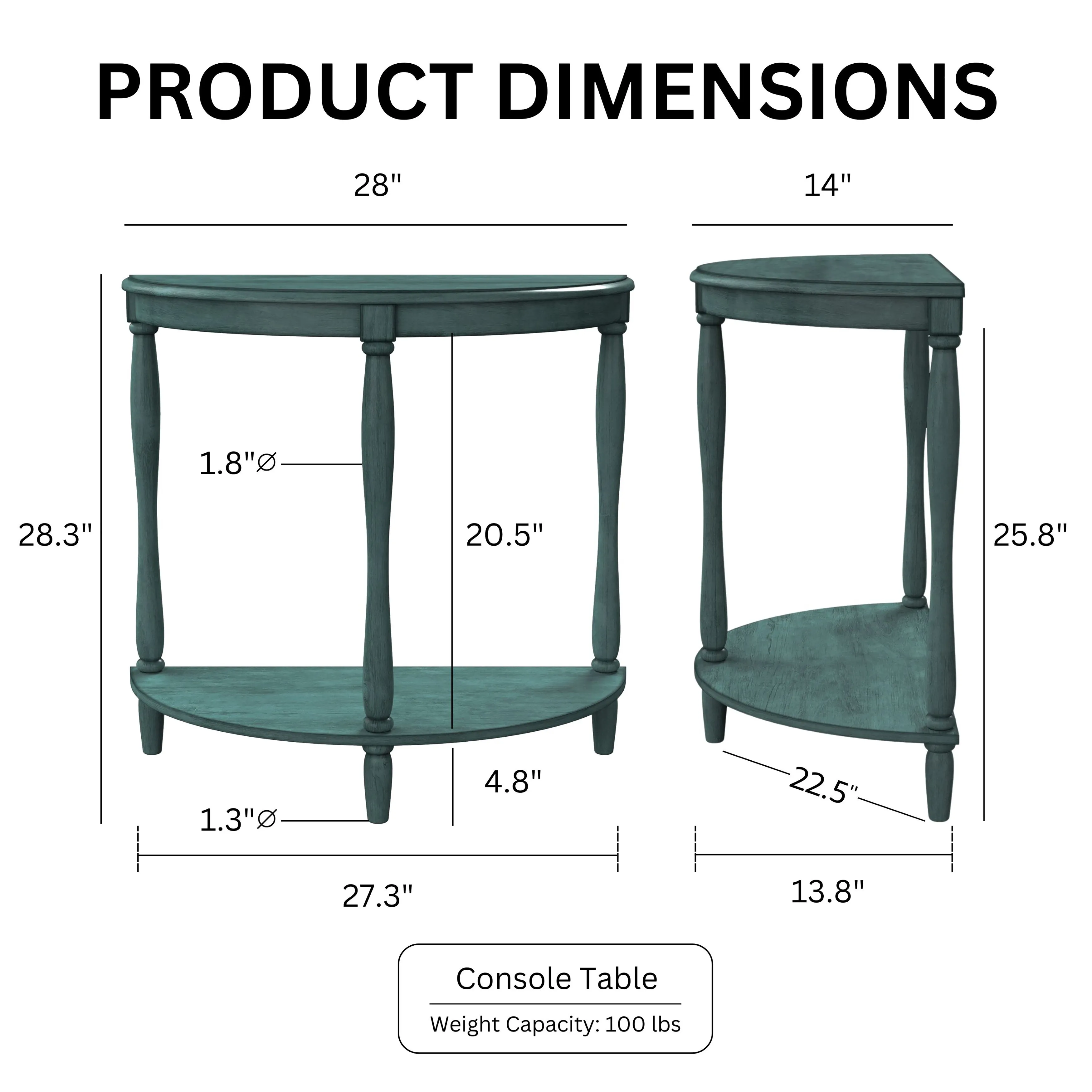 Cherryville Country 28" Demilune Single-Shelf Side Table