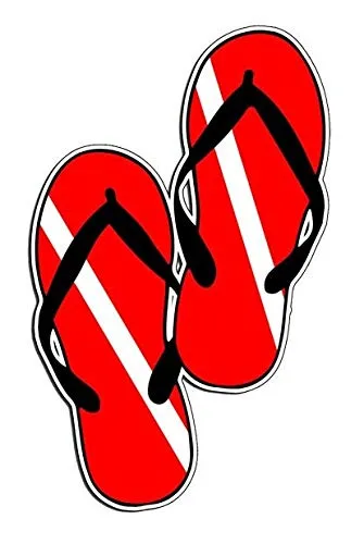 Deep Sea Fossils Scuba Diving Vinyl Decal Car Sticker with Flip Flops Diver Down Flag - 5.31" x 3.23"