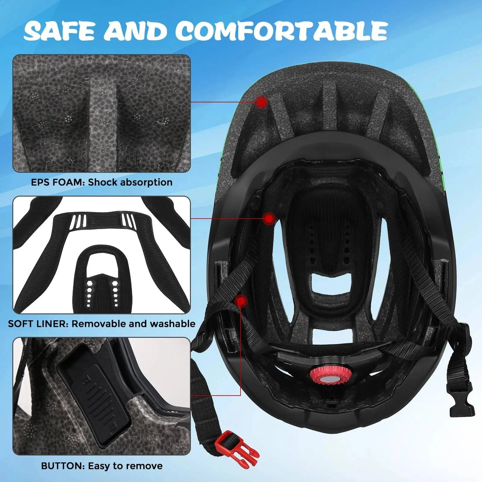 Detachable Full Face Helmet Children Sports Safety Bike Helmet Protective Gear for Cycling Skateboarding Roller Skating Scooter