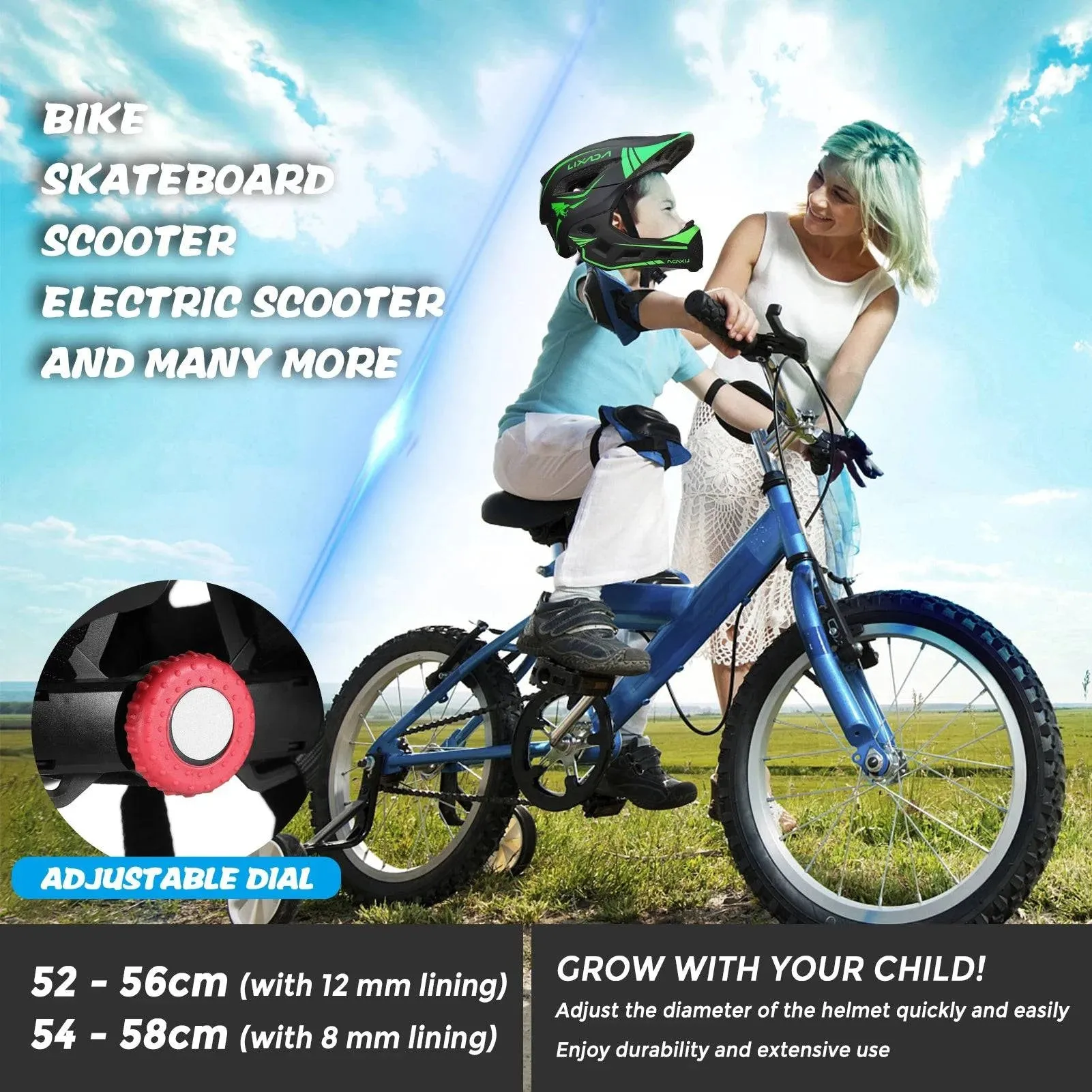 Detachable Full Face Helmet Children Sports Safety Bike Helmet Protective Gear for Cycling Skateboarding Roller Skating Scooter