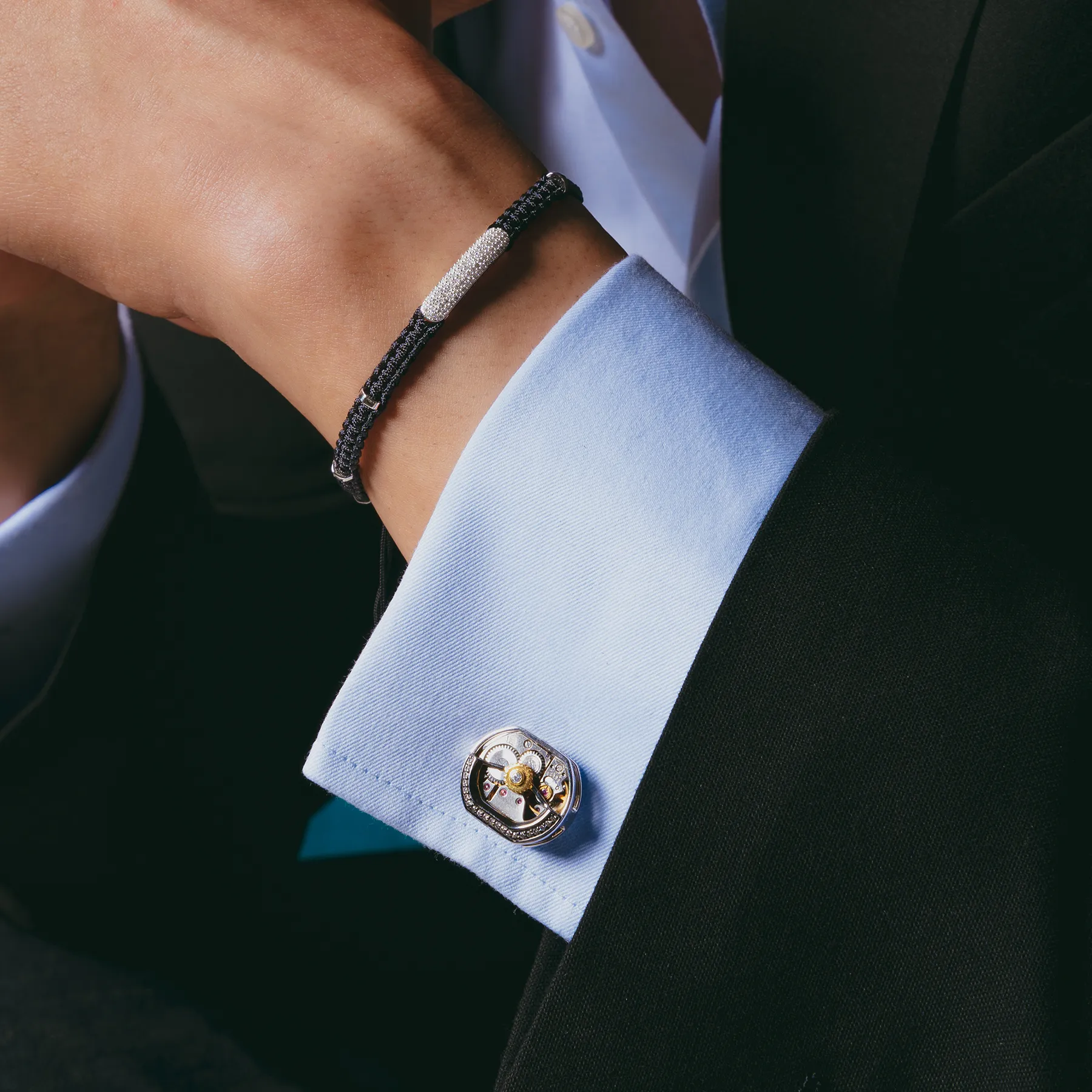Diamond Tonneau Skeleton Cufflinks In Rhodium Silver (Limited Edition)