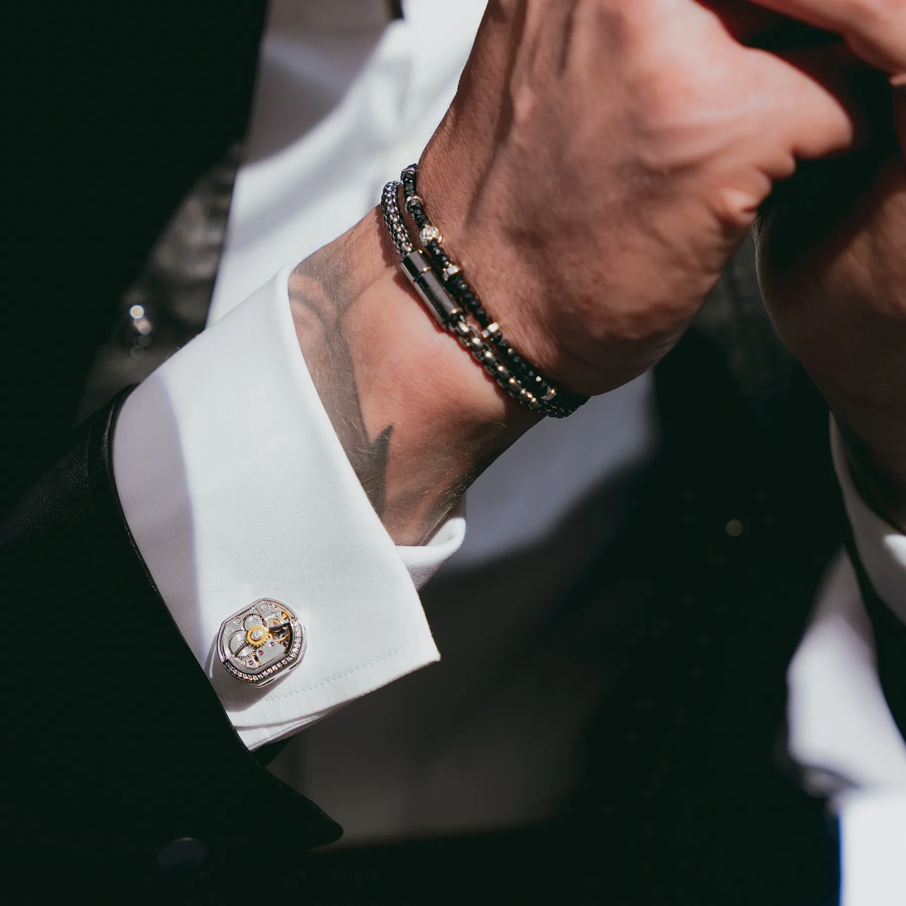 Diamond Tonneau Skeleton Cufflinks In Rhodium Silver (Limited Edition)