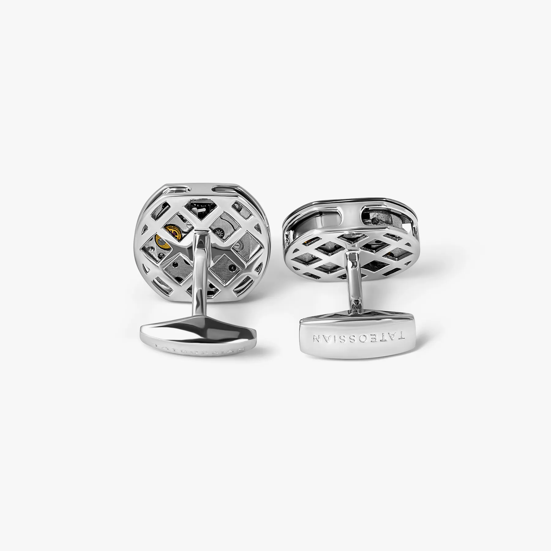 Diamond Tonneau Skeleton Cufflinks In Rhodium Silver (Limited Edition)