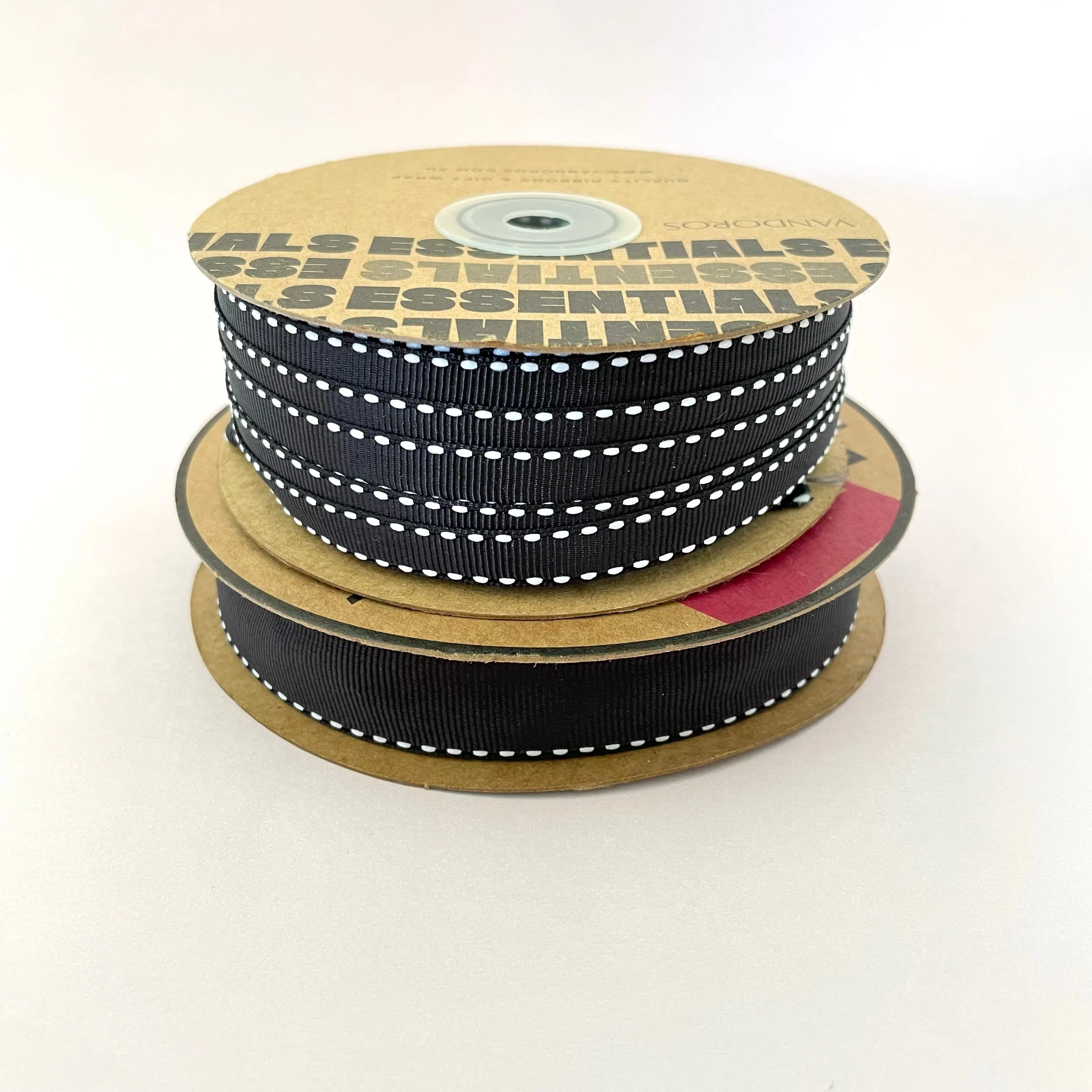 Grosgrain Ribbon Saddle Stitch - Black/White